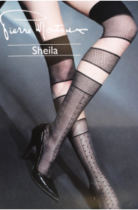 Женские высокие тонкие гольфы черного цвета с геометрическим узором SHEILA от Pierre Mantoux | Sokisahtel