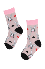 Детские хлопковые носки нежно-розового цвета с изображением зайца и карточных мастей PLAY HARD | Sokisahtel