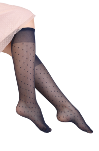 PUNTINI dark blue knee-highs with dots for women | Sokisahtel