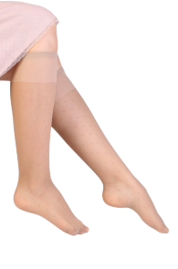 PUNTINI beige knee-highs with dots for women | Sokisahtel