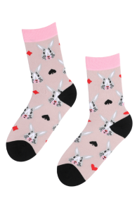 PLAY HARD pink socks with bunnies | Sokisahtel