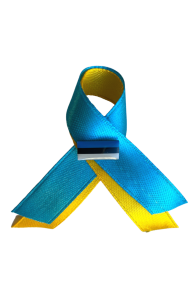 Нагрудная лента желто-голубого цвета со значком в виде флага Эстонии в поддержку Украины UKRAINA | Sokisahtel