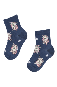 Детские хлопковые носки синего цвета с изображением единорогов и звёздочек UNISTYLE | Sokisahtel