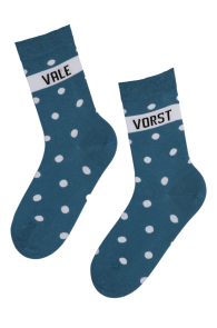 Хлопковые носки сине-бирюзового цвета с узором в горошек VALEVORST (врунишка) | Sokisahtel