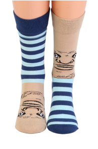 Хлопковые носки сине-бежевого цвета с уморительным изображением лица штарого деда VANAMEES | Sokisahtel