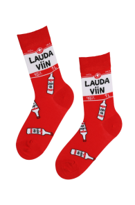 Хлопковые носки красного цвета с изображением бутылок из мультика "штарого деда" LAUDA VIIN (ПО ПРЕДЗАКАЗУ! поступят на склад 20.12.22) | Sokisahtel