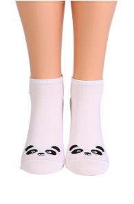Хлопковые укороченные (спортивные) носки белого цвета с изображением панды WHITE PANDA | Sokisahtel