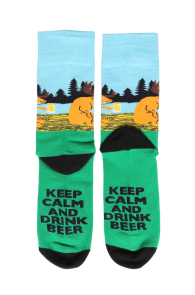 Хлопковые носки сине-зелёного цвета с изображением лося-выпивохи DRINK BEER | Sokisahtel