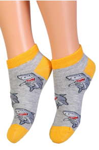 Детские хлопковые укороченные (спортивные) носки серого цвета с изображением смешных акул SHARK | Sokisahtel