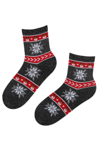 Хлопковые блестящие носки чёрного цвета с в зимних мотивах COMET | Sokisahtel