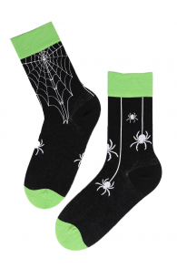 Хлопковые носки черного цвета с узором в виде пауков и паутины на Хэллоуин SPIDER | Sokisahtel