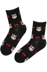 STEFANO black cotton socks with cats | Sokisahtel