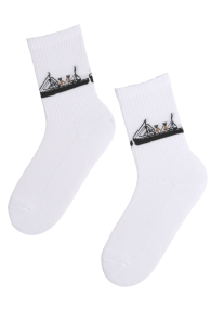 Хлопковые носки белого цвета с изображением легендарного эстонского корабля для мужчин и женщин SUUR TÕLL | Sokisahtel