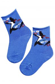 Детские носки синего цвета из мериносовой шерсти с изображением ласточки SWALLOW | Sokisahtel
