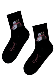 Хлопковые носки чёрного цвета с изображением милых воркующих котиков и надписью SWEET LOVE | Sokisahtel