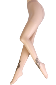 TANJA beige print pattern tights | Sokisahtel