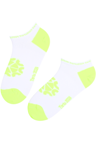 Хлопковые укороченные (спортивные) носки белого цвета с неоново-жёлтыми элементами TARTU 2024 | Sokisahtel