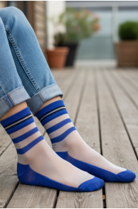 Фантазийные полупрозрачные носки синего цвета с блестящим краем THALIA | Sokisahtel