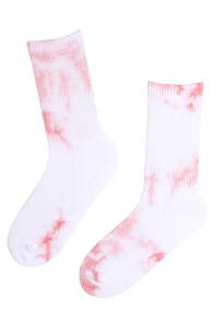 Хлопковые уникальные носки бело-розового цвета с мраморным узором TIEDYE | Sokisahtel