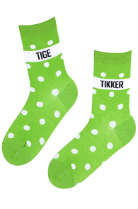 Хлопковые носки салатового цвета с узором в горошек TIGE TIKKER (злобник-крыжовник) | Sokisahtel