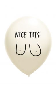 Воздушный шарик белого цвета из латекса с надписью NICE TITS | Sokisahtel