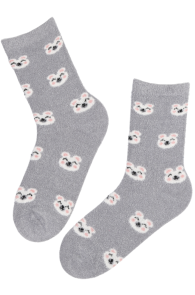 TOBIA grey soft socks with a bear 