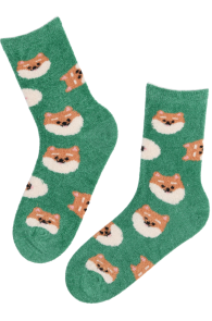 Тёплые мягкие носки зелёного цвета с милыми собачками TOBIA | Sokisahtel