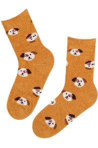 Тёплые мягкие носки жёлтого цвета с милыми собачками TOBIA | Sokisahtel