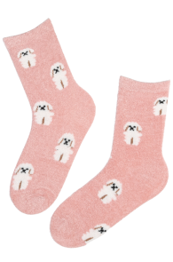 Тёплые мягкие носки розового цвета с милыми собачками TOBIA | Sokisahtel