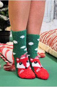 TOKYO green warm Christmas socks with fox | Sokisahtel