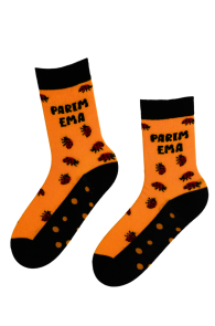 Хлопковые носки оранжевого цвета с божьими коровками и надписью на День матери PARIM EMA | Sokisahtel