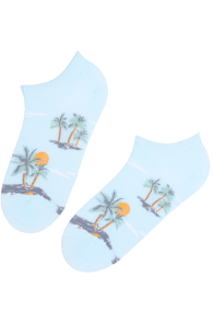 Хлопковые укороченные (спортивные) носки синего цвета с пальмовыми островами TROOPIKA | Sokisahtel