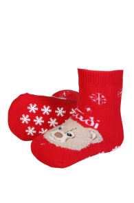 Хлопковые нескользящие носки красного цвета с изображением мишек для малышей TRUDI | Sokisahtel