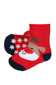 Хлопковые нескользящие носки красного цвета с изображением оленей для малышей TRUDI | Sokisahtel