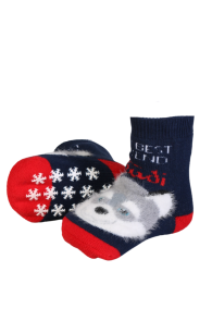 TRUDI blue socks with a wolf for babies | Sokisahtel
