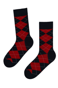 Мужские элегантные хлопковые носки тёмно-синего цвета с английским ромбическим узором красного цвета TUESDAY | Sokisahtel