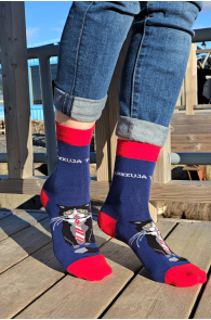 TUJURIKKUJA blue cotton socks with a cat | Sokisahtel