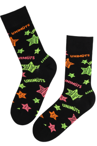 Хлопковые носки чёрного цвета с красочными звёздочками и надписью UNIMÜTS | Sokisahtel