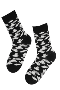 Женские хлопковые носки черного цвета с узором в виде шляп MARRE | Sokisahtel