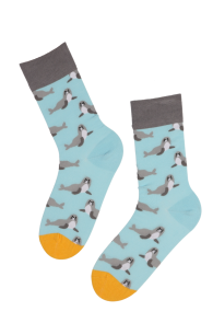 Хлопковые носки голубого цвета с изображением тюленей для мужчин и женщин SEALBOYS | Sokisahtel