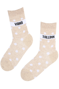 Хлопковые носки бежевого цвета с узором в горошек VANA TALLINN (старый Таллинн) | Sokisahtel