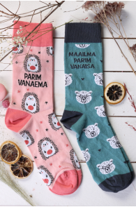 Подарочный набор из 2 пар трогательных и красочных хлопковых носков для любимых дедушек и бабушек VANAVANEMATE | Sokisahtel