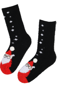 Тёплые мягкие носки чёрного цвета с мультяшным Дедом Морозом VATICAN | Sokisahtel