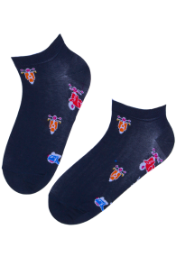 Хлопковые укороченные (спортивные) носки тёмно-синего цвета c узором из мотороллеров VESPA | Sokisahtel