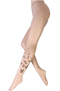 VIKA beige print pattern tights | Sokisahtel