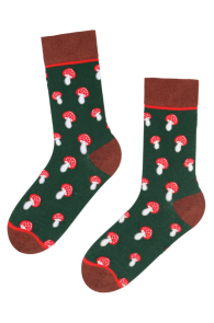 VISTO dark green cotton socks with mushrooms | Sokisahtel