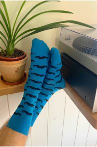 Мериносовые носки синего цвета с узором из усов  VUNTS | Sokisahtel