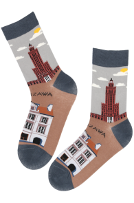 Хлопковые носки коричневого цвета с изображением городских видов WARSZAWA | Sokisahtel