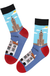 Хлопковые носки синего цвета с изображением городских видов WARSZAWA | Sokisahtel