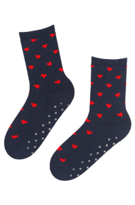 ZOEY dark blue socks with hearts and with non-slip soles | Sokisahtel